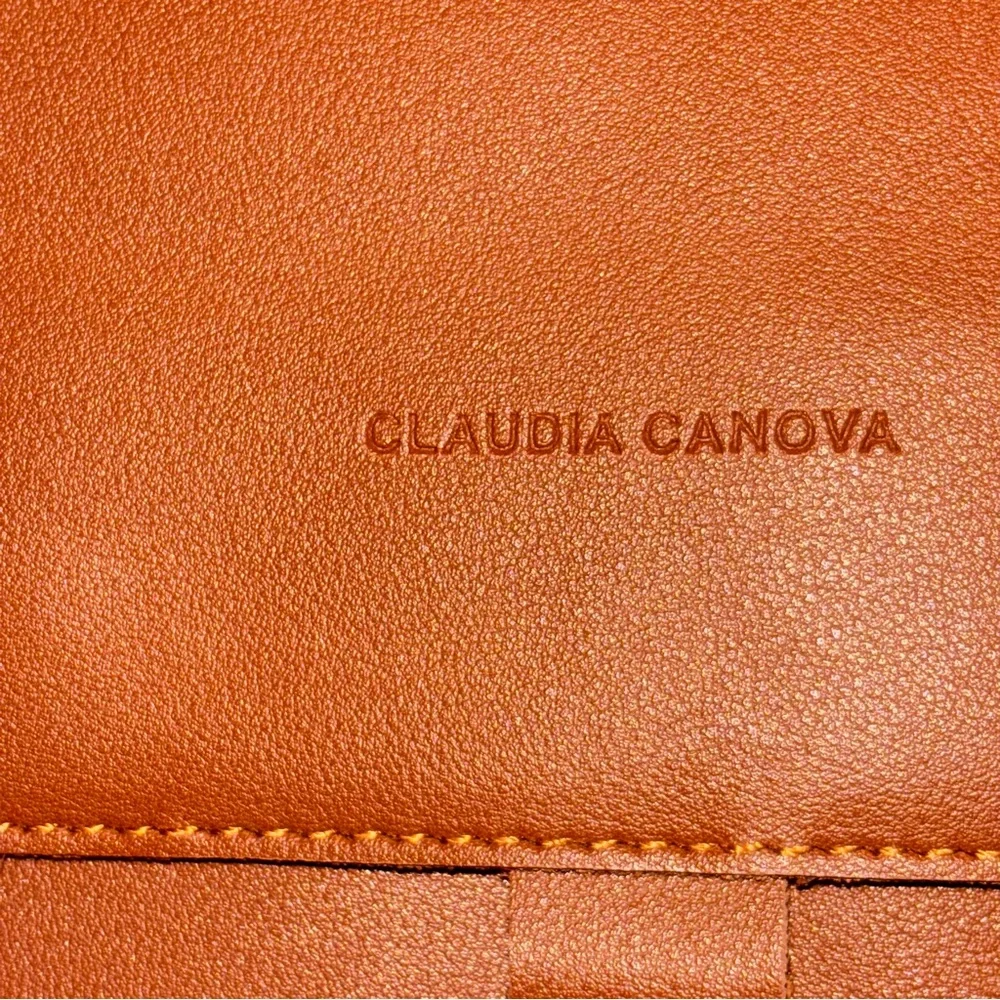 Claudia Canova Unlined Flapover Backpack Tan Faux Leather Minimalist